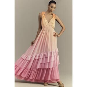 BHLDN Alivia V-neck ruffle ombre maxi dress
